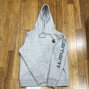 Carhartt Grey Pullover Hooded Sweatshirt with Sleeve Logo